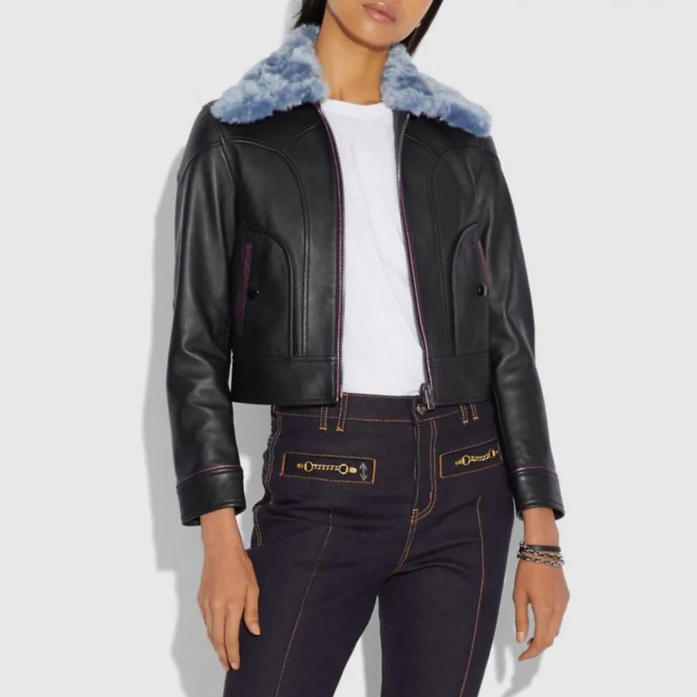 NWT Selena Gomez x Coach Leather Jacket w Faux Fur